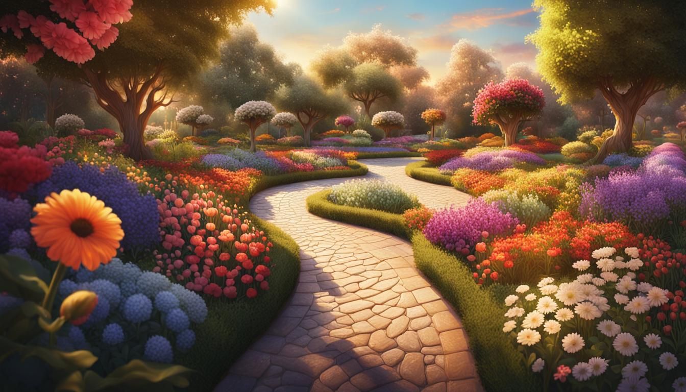 Vibrant Floral Garden Concept Art in Hyperrealism