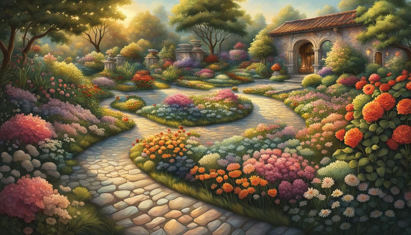 Vibrant Garden in Bloom: Hyperrealistic Splash Art