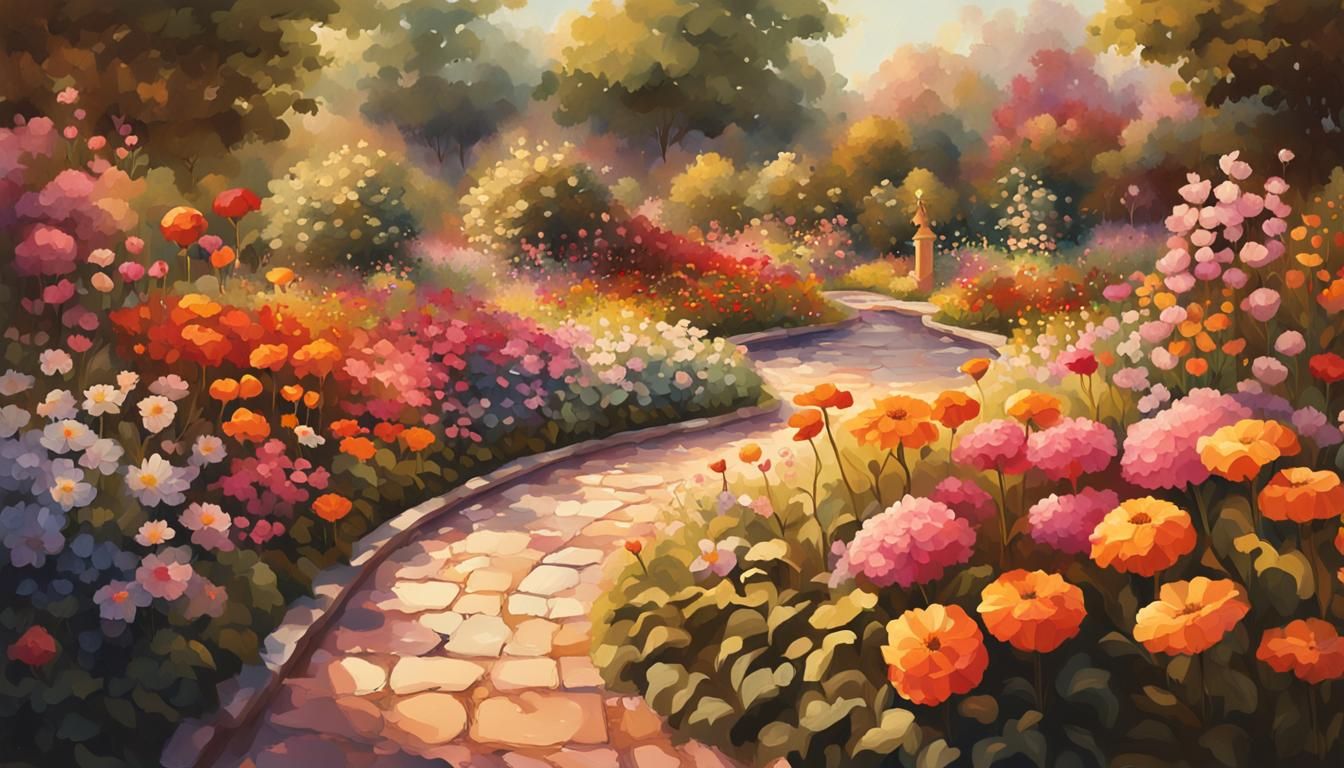 Picturesque Garden with Vibrant Flowers as Splash Art