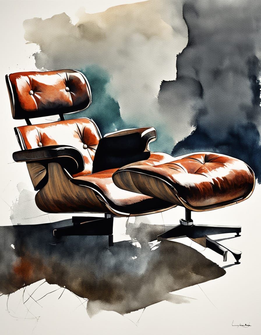 Eames Lounge Chair in Ink Wash Style