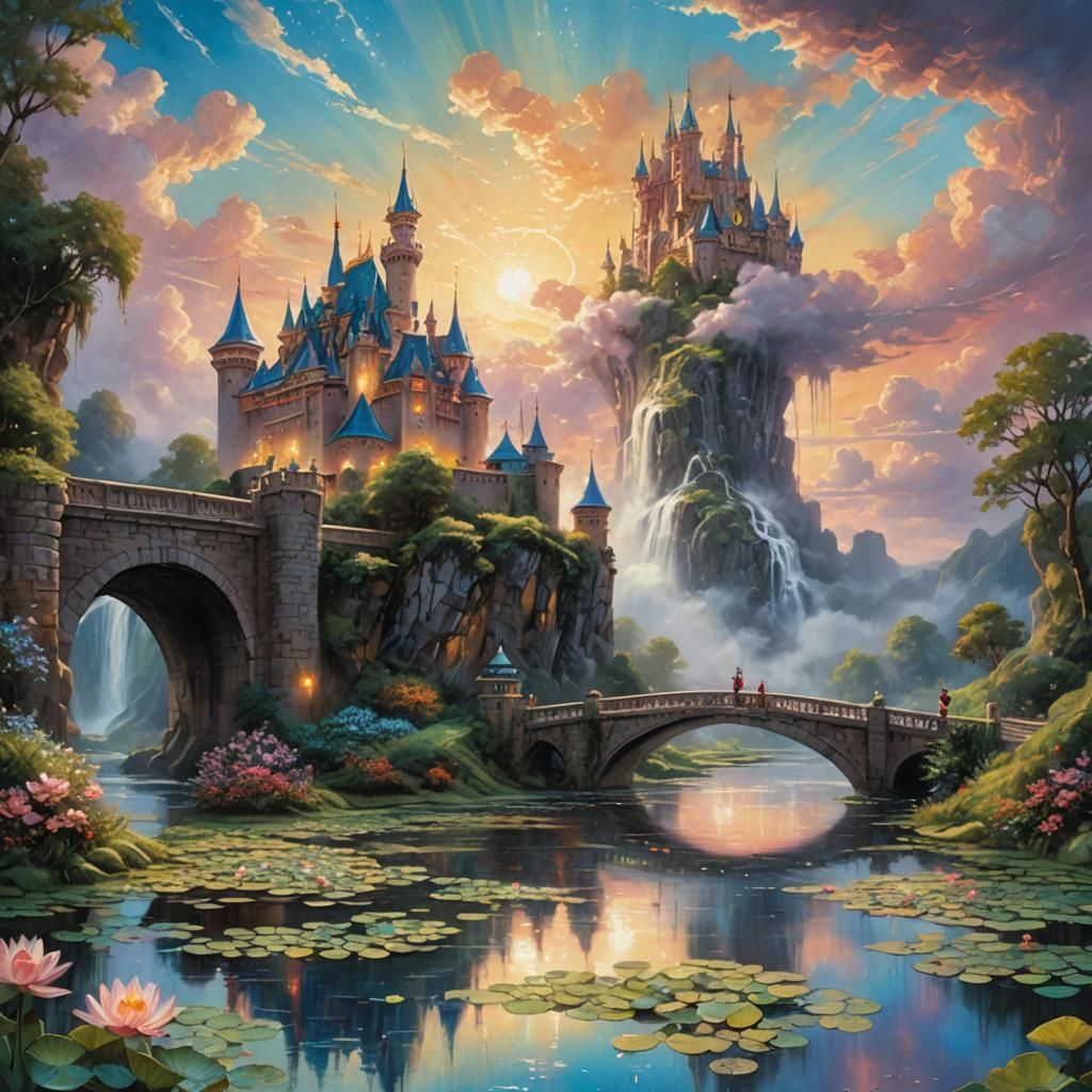 Dreamlike Castle Landscape as Storybook Illustration