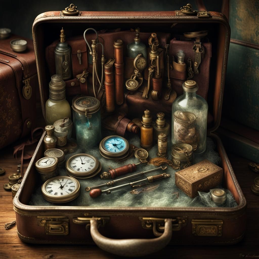 Miniature Doctor's Kit in Suitcase: Fantasy Digital Art