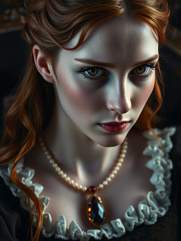 Vulnerable Tudor Queen Katherine Howard in Photorealistic Po...