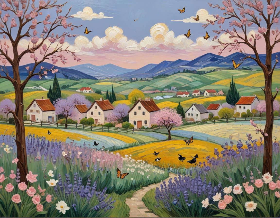 Peaceful springtime village.