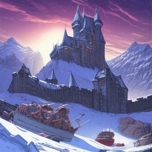 Icy Wasteland: Frozen Castle Ship in Comic Art