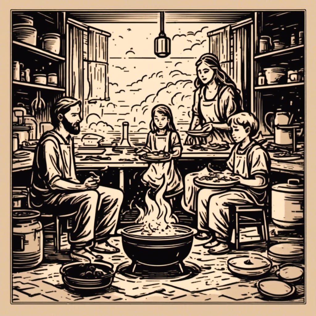 Biblical Characters Isaac and Rebekah in Simple Line Art Sty...