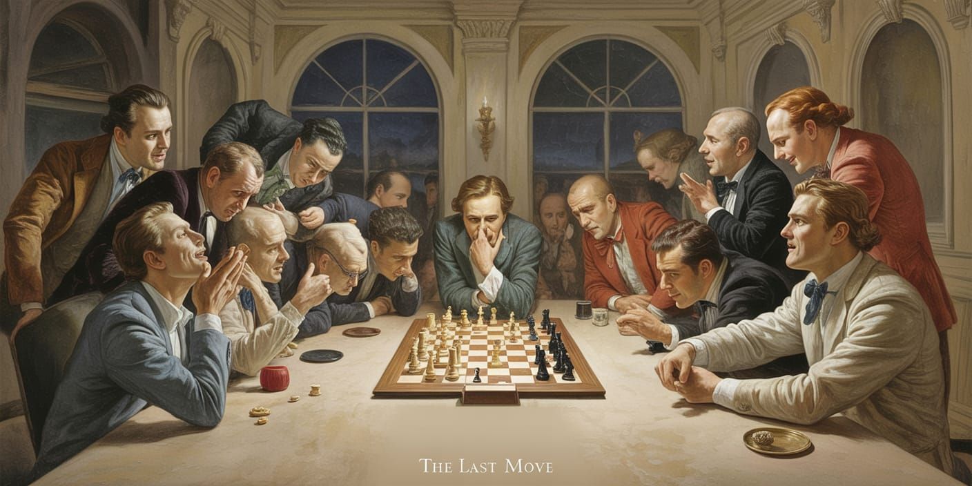 Dramatic Chess Game Illustration in Painterly Realism