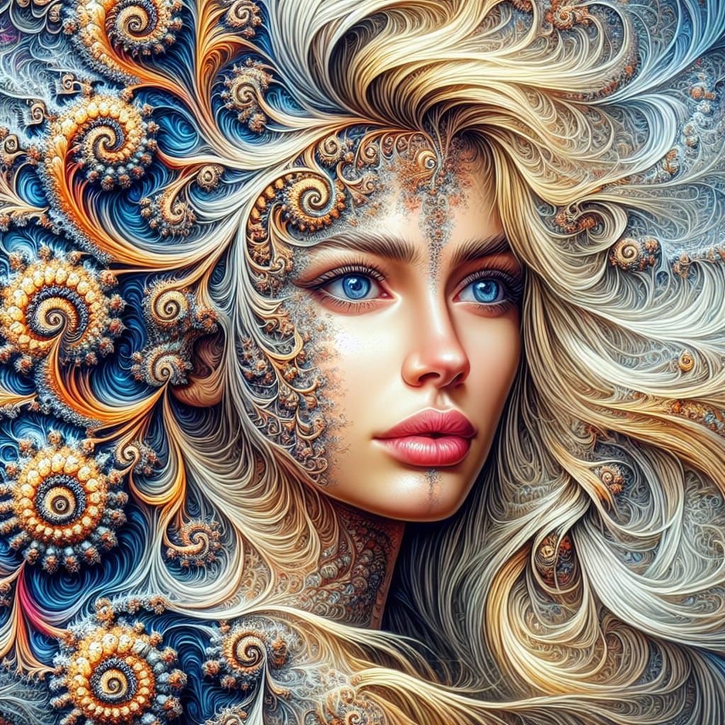 Fractal Painting of a Beautiful Blonde Woman in HDR