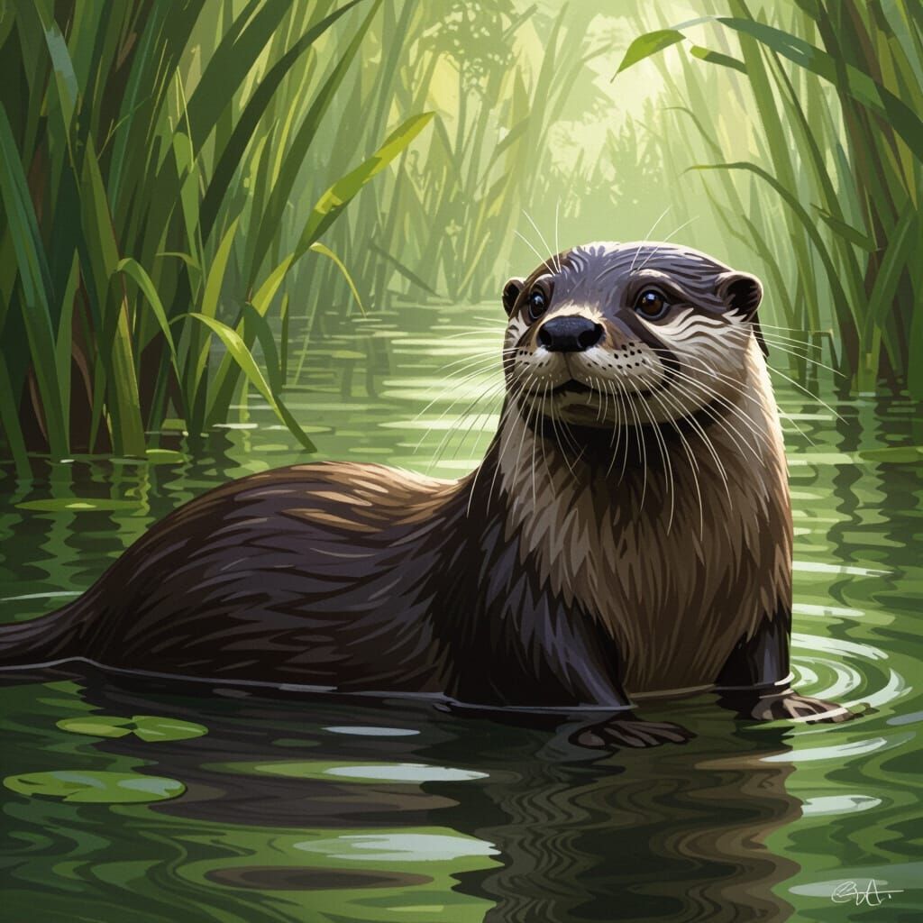 Verdant Otters in Dark Fantasy Style