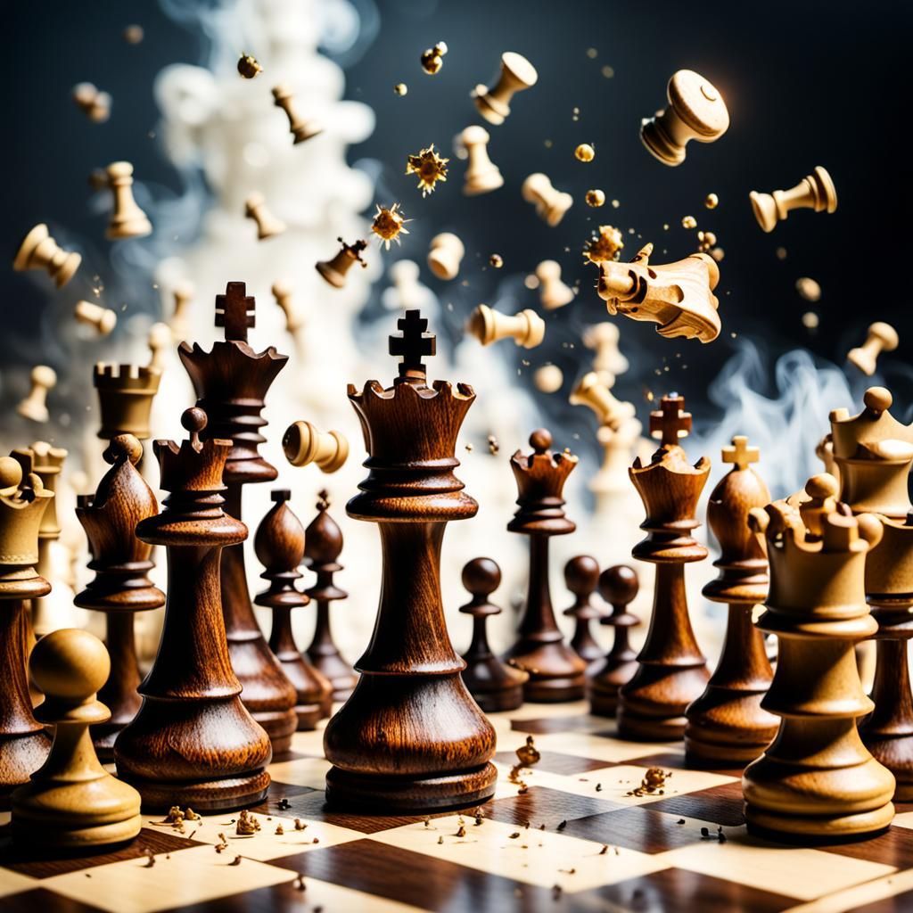 Explosive Chess Game Action: Dynamic Low-Angle Photography