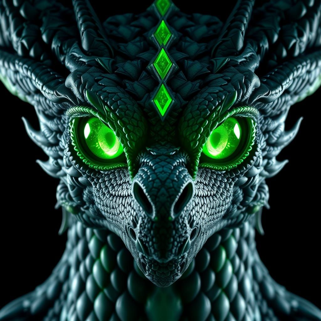 Majestic Mythical Creature with Luminous Emerald Eyes