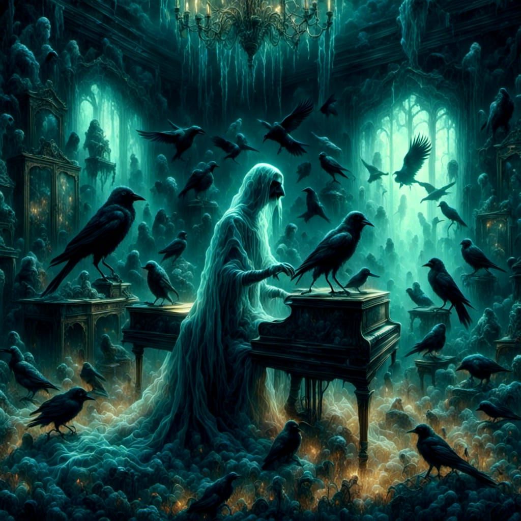 Crow-Headed Musician Riding a Tapir: Macabre Digital Art