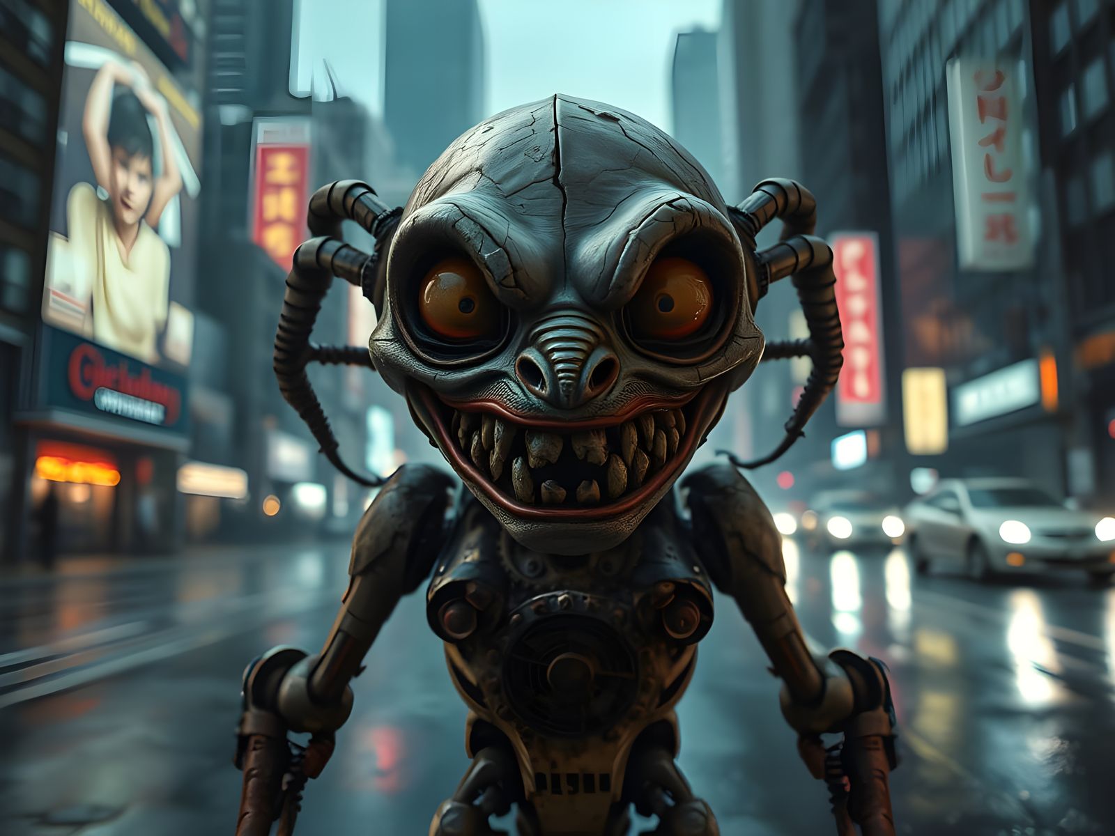 Sinister Toy Creature in Sci-Fi Horror Style