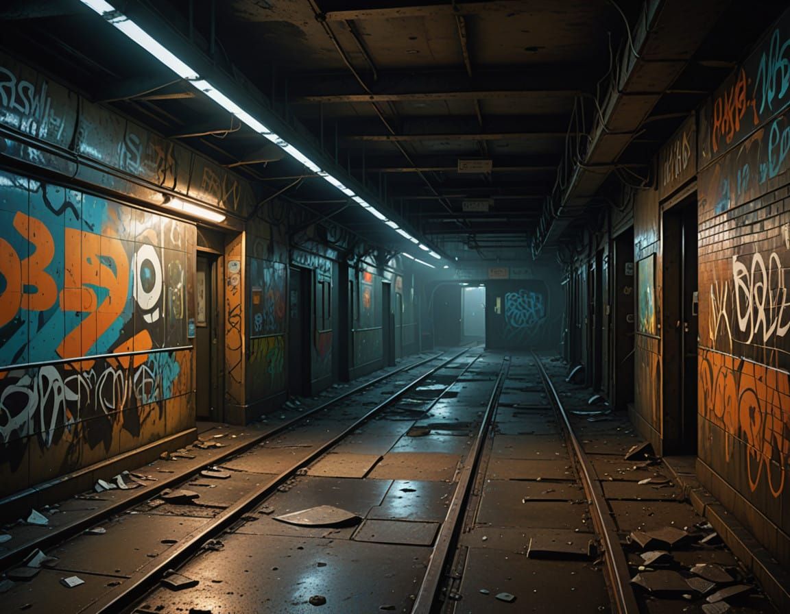 Abandoned Subway Station in a Dystopian Urban Landscape