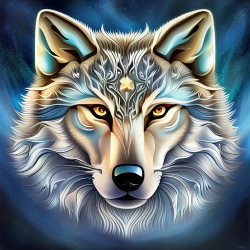 Icy Crystal Wolf with Luminescent Filigree