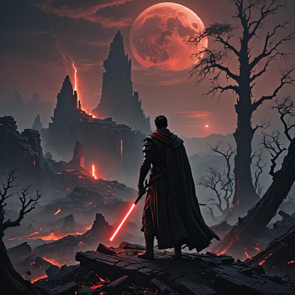 Ash Williams as Dark Jedi in Desolate Landscape