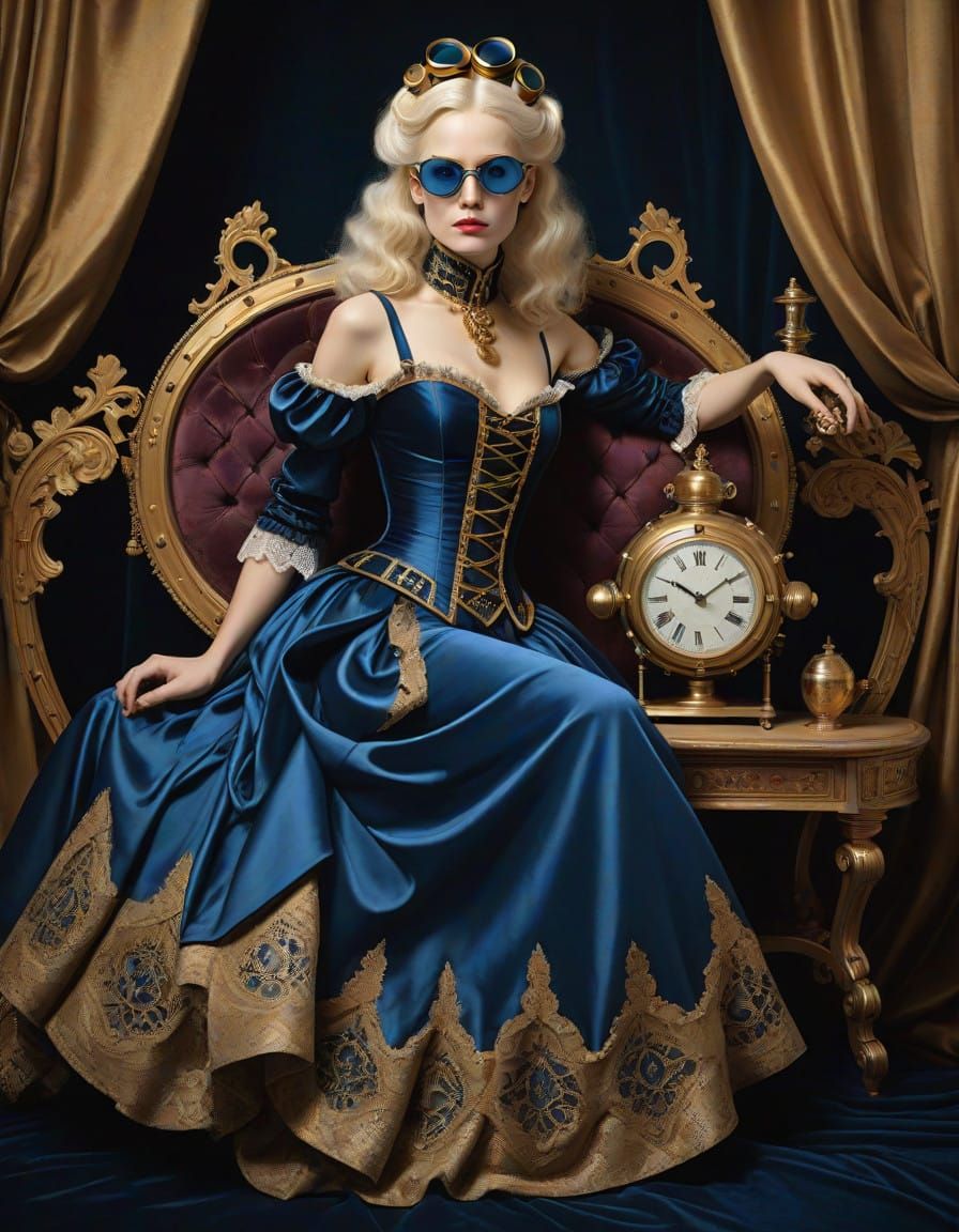 Steampunk Goddess in Midnight Blue Satin
