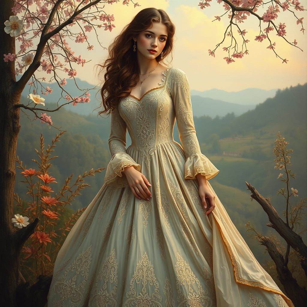 Ethereal Maiden in Ornate Ball Gown