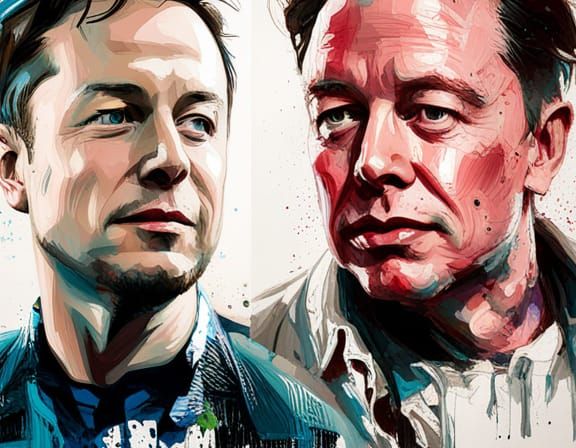 Elon Musk and George Orwell Portrait in Speedpaint Style