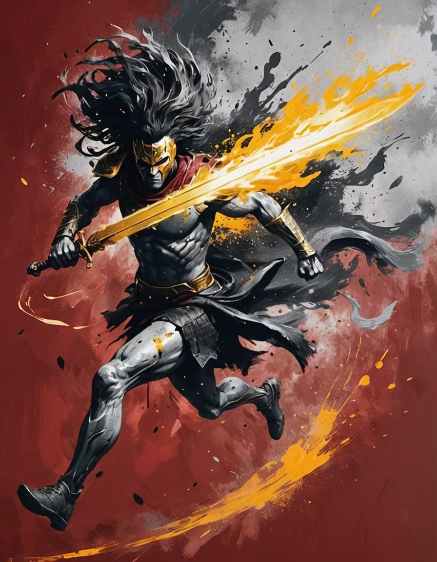 Heroic Figure Escaping Darkness as Splatter Art