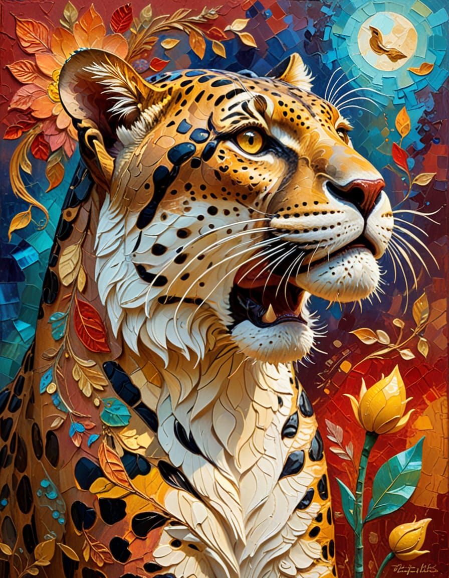 Impasto Jaguar and Duckling in Space