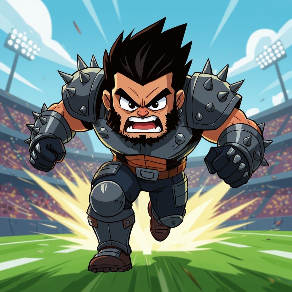 Tough Football Character in Cartoon Style