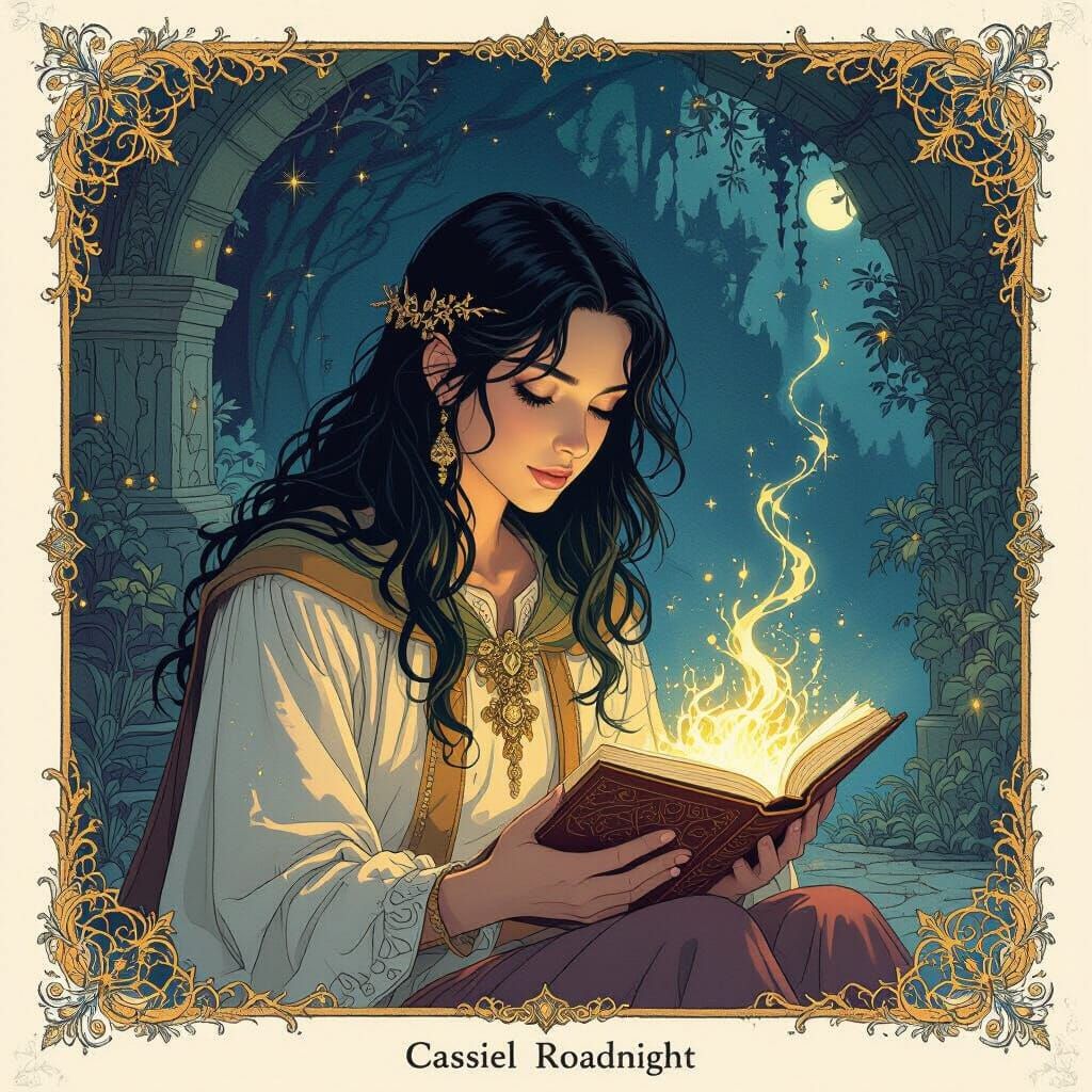 Cassiel Roadnight Character in Dreamlike Illustration Style