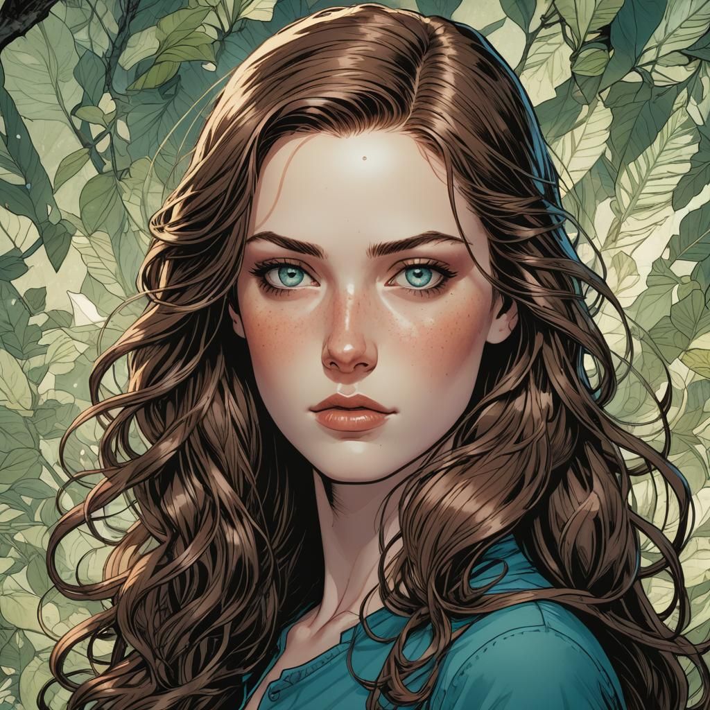 Pale Girl Portrait in Comic Book Style