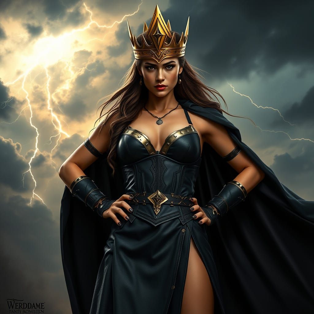 Regal Warrior Queen in Dramatic Fantasy Attire