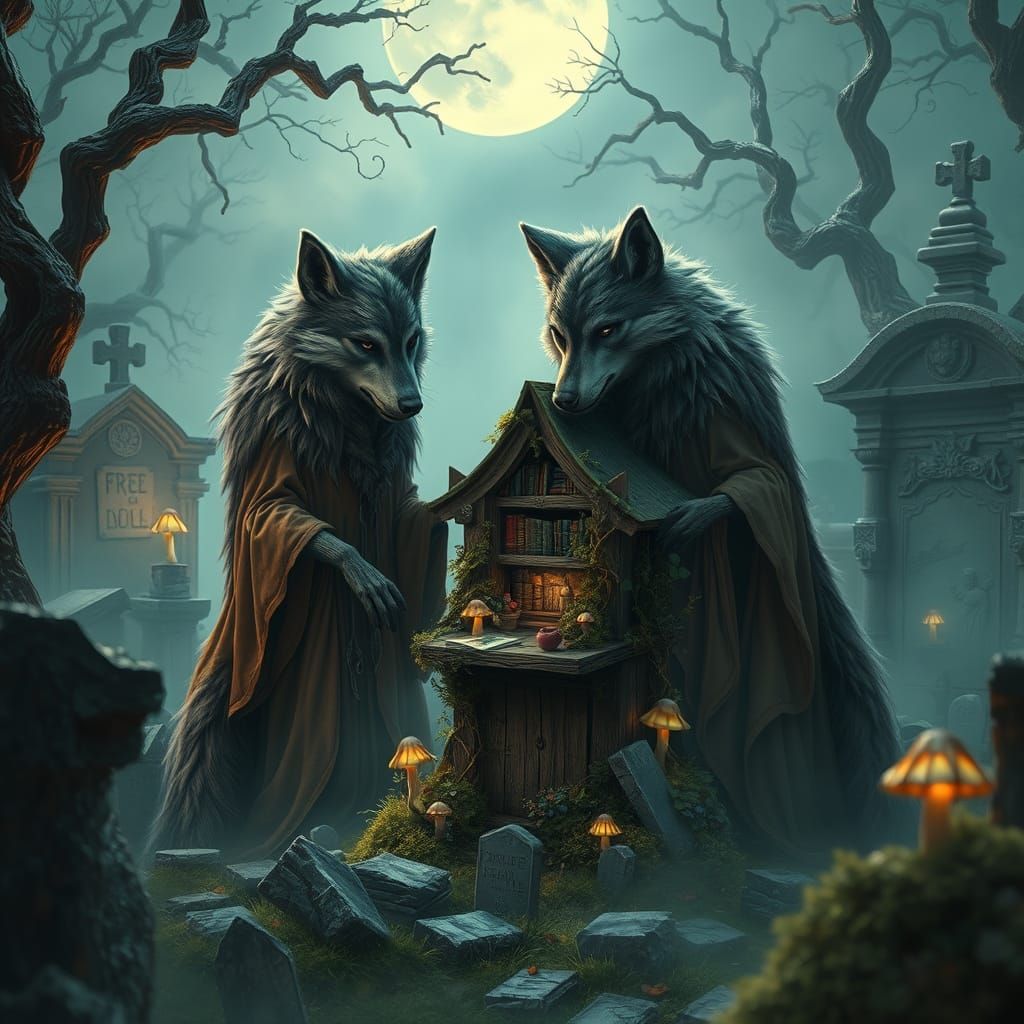 Furry Female Werewolves Build Whimsical Library in a Dreamli...