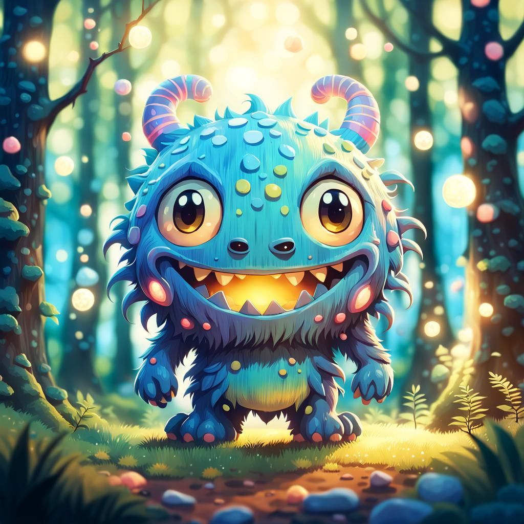 Whimsical Chibi Monster in Dreamcore Forest