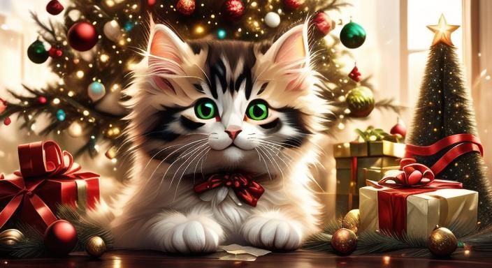 A Fluffy Christmas Kitty in a Winter Wonderland