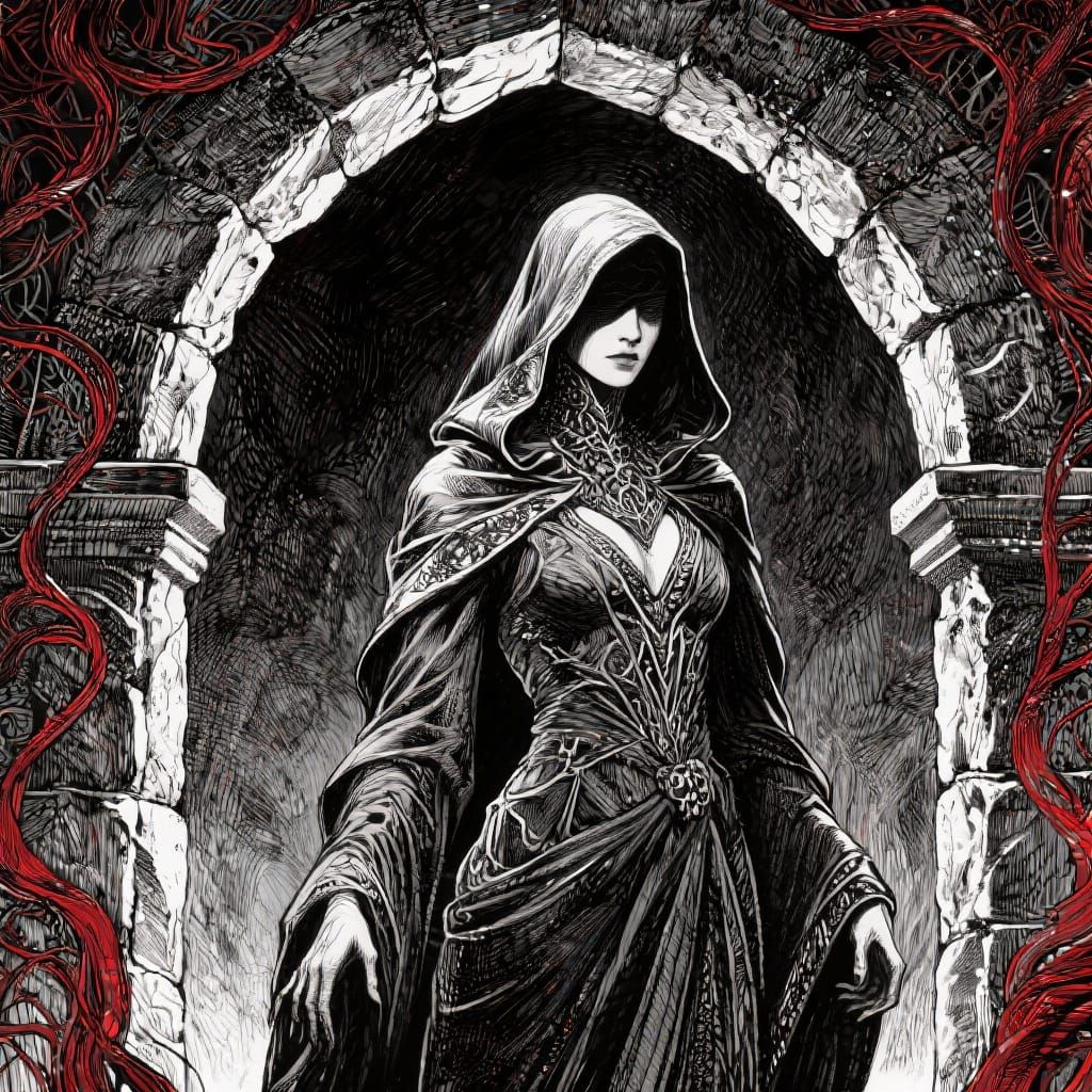 Mystical Sorceress in Pen and Ink Style