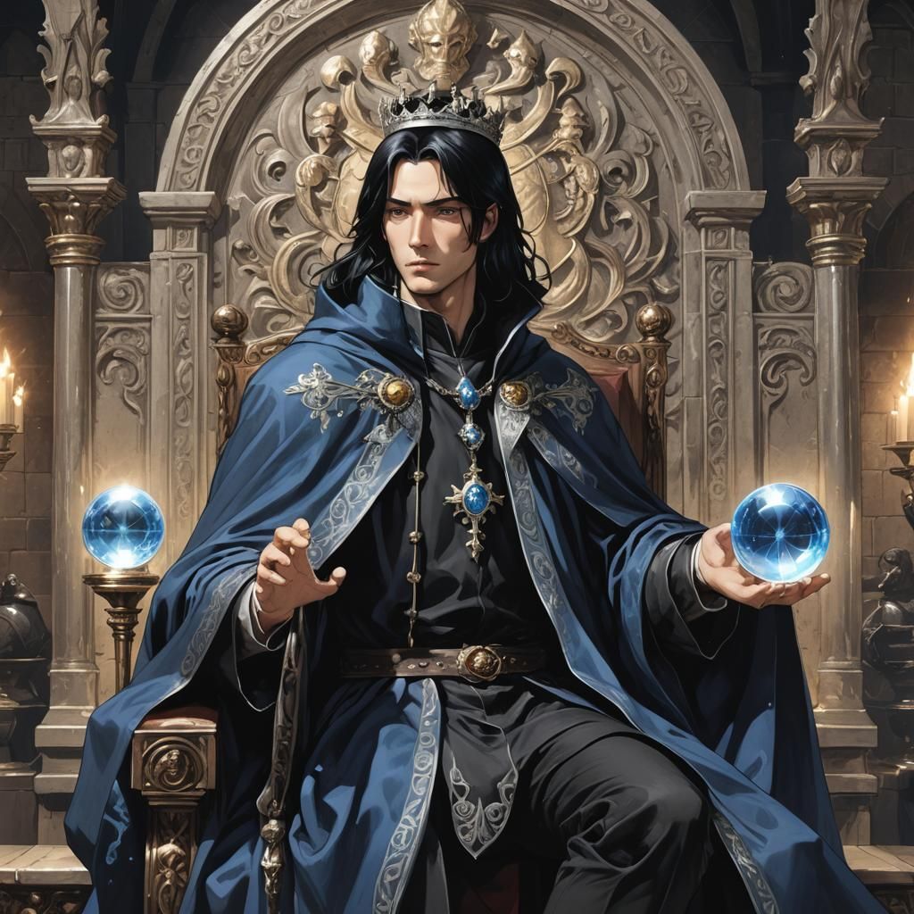 Anime Raven King with Crystal Ball and Scepter