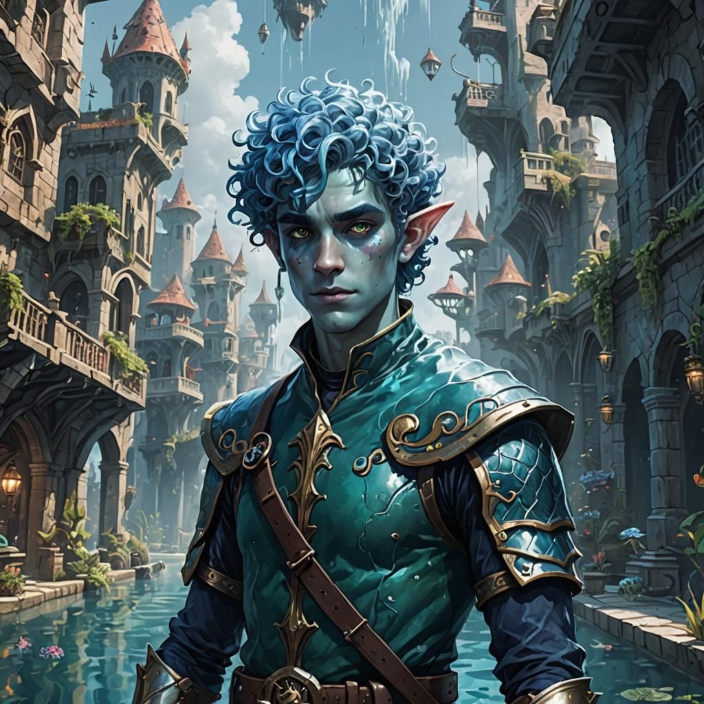 Blue Elf Knight in Underwater City
