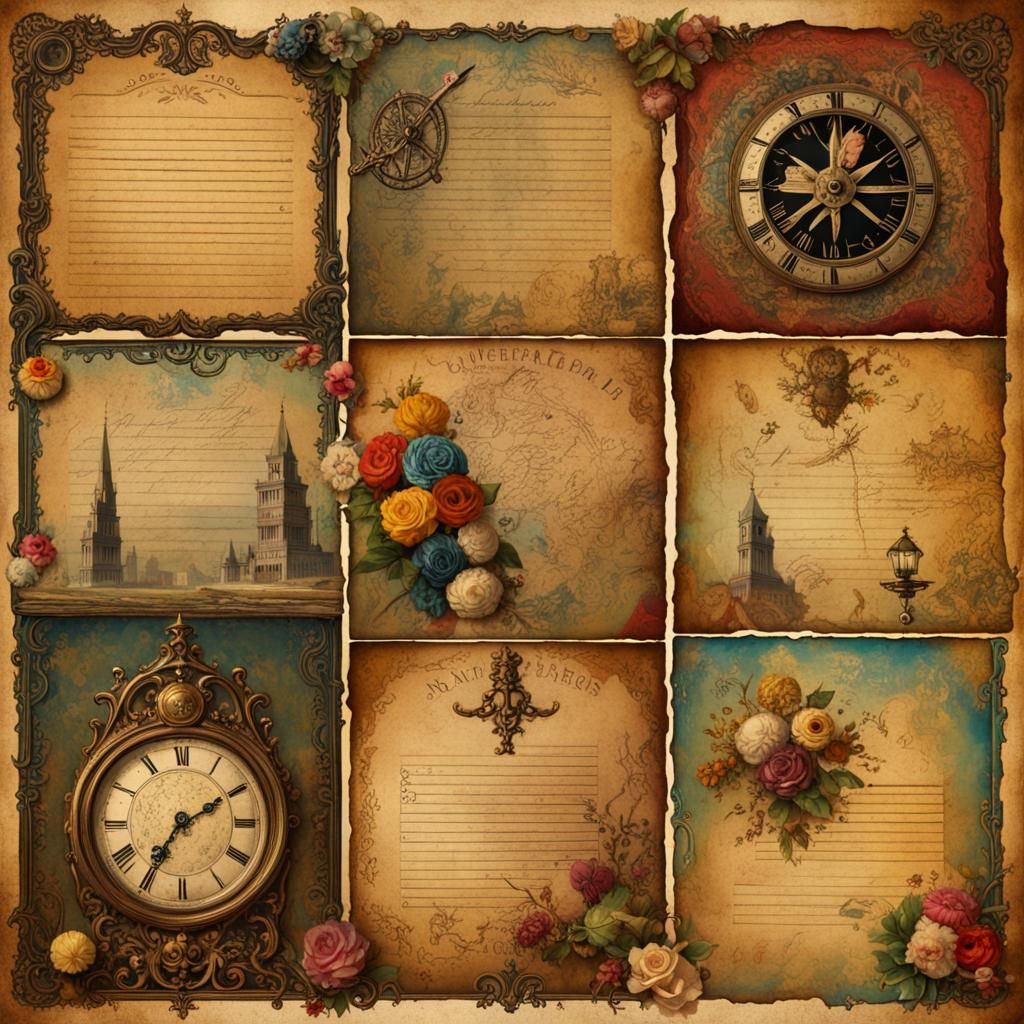 Antique Paper Art with Steampunk and Gothic Elements