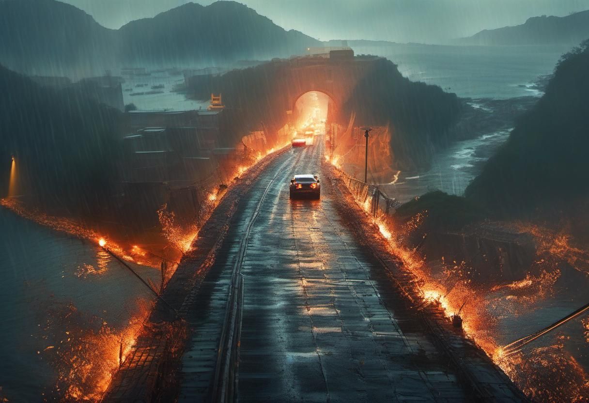 Cars Falling from Shaking Bridge: Hyperbolic Art