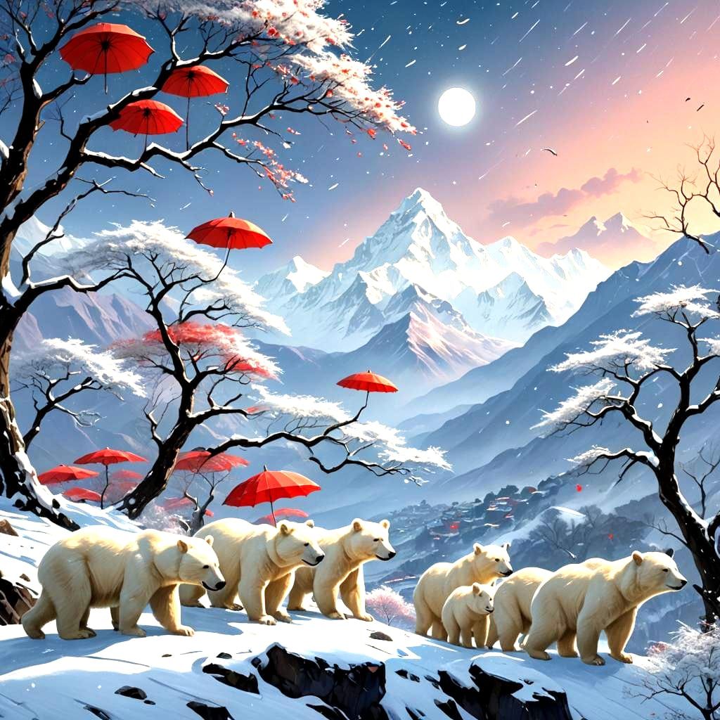 Dancing Bears in Snowy Himalayas: Fantasy Concept Art