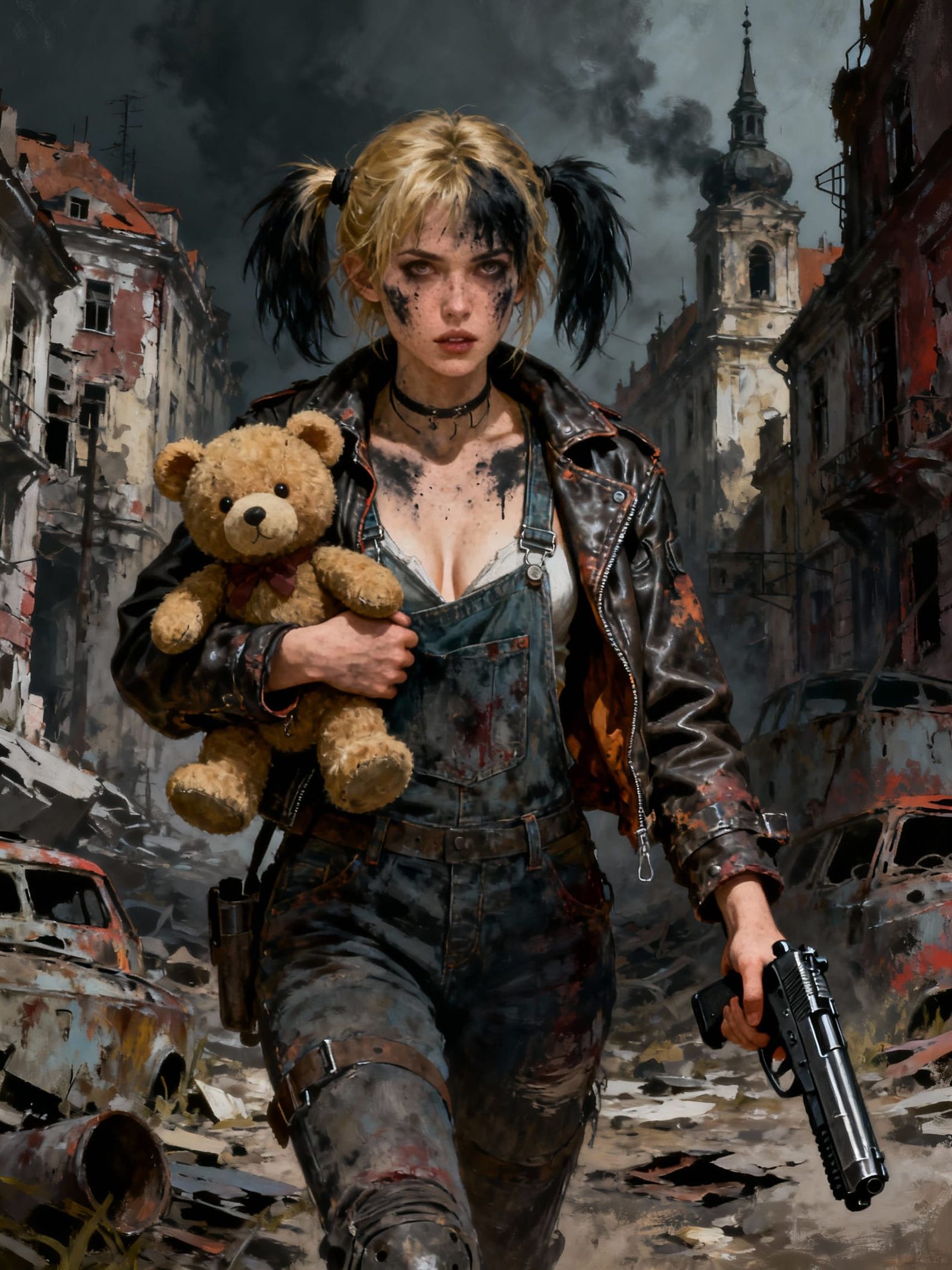 Post-Apocalyptic Girl With Teddy Bear and Pistol