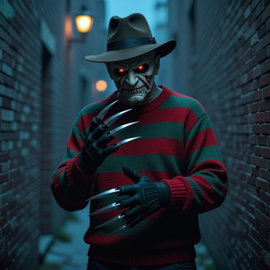 Freddy Krueger Lurking in Dark Alley, Digital Art