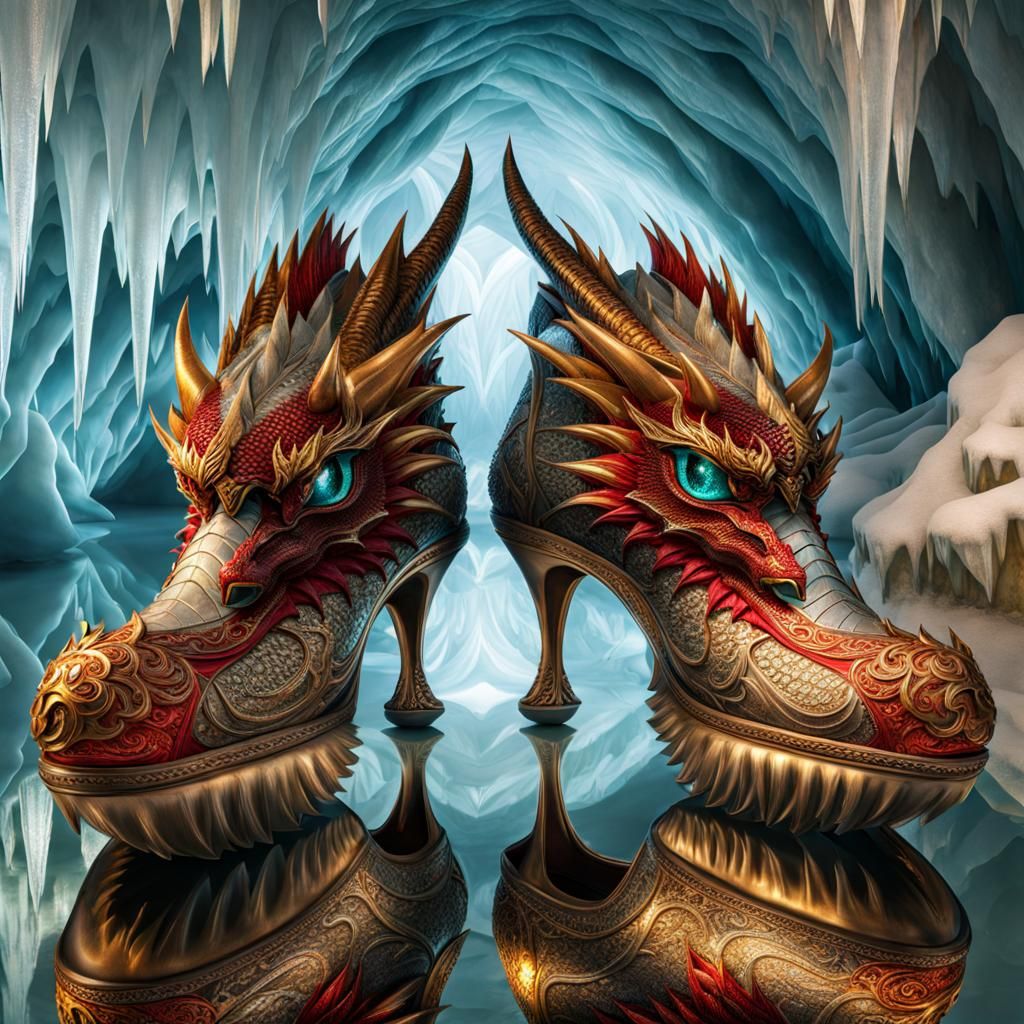 Ornate Dragon Shoes in Ice Cave: Fantasy Fashion