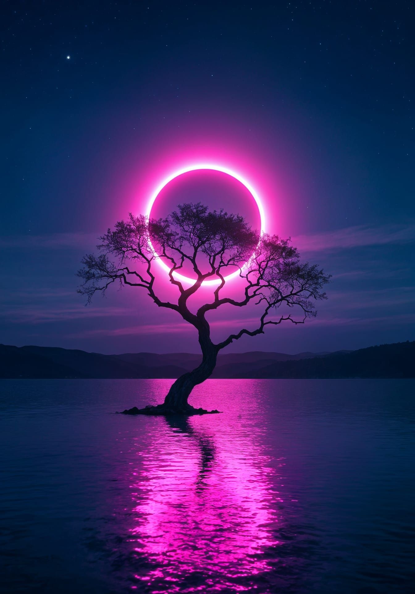 Dramatic Eclipse Silhouette: Twisted Tree at Twilight