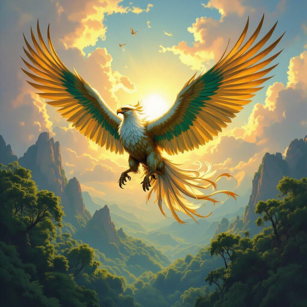 Griffin Soaring Above Ancient Forest
