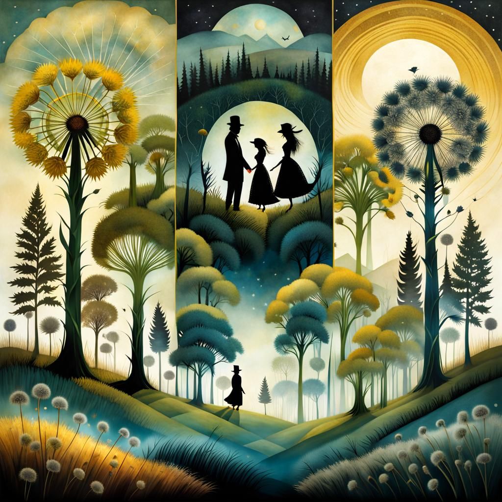 Composite Image of Dandelions and Wheat Field