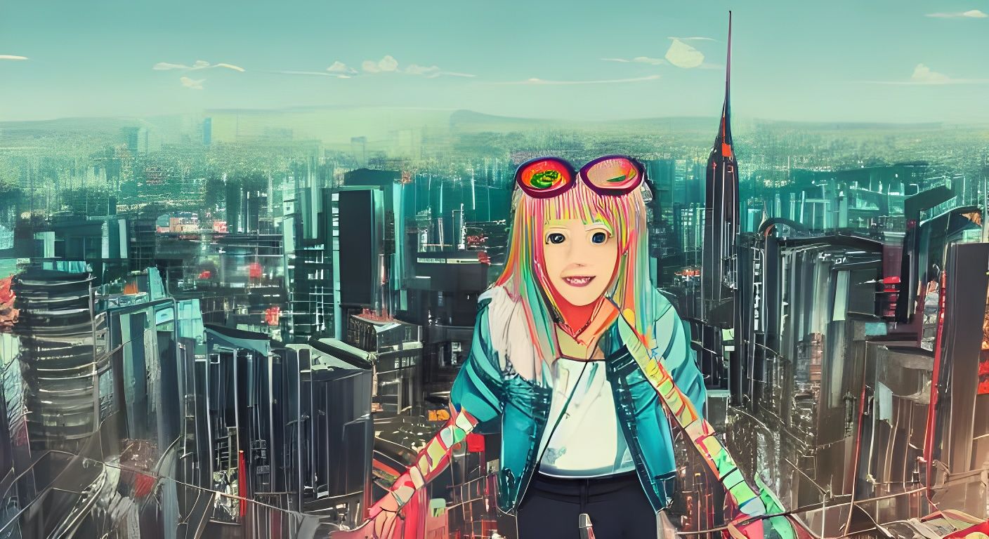 Cyberpunk Sunset Portrait: Colorful Pencil Sketch