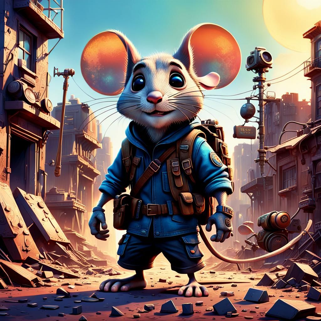 Post-Apocalyptic Raider Mouse: Pixar Style Movie Poster