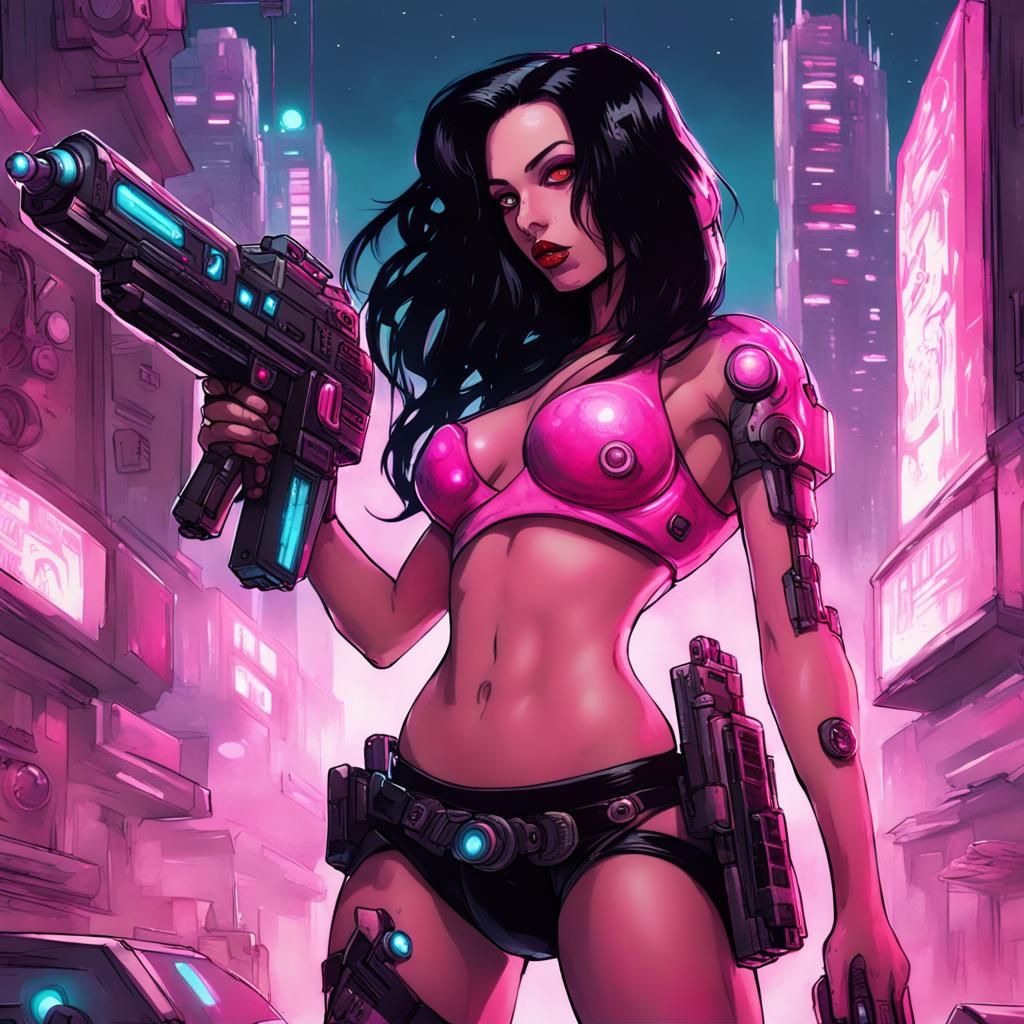 Cyberpunk Space Babe with Ray Gun