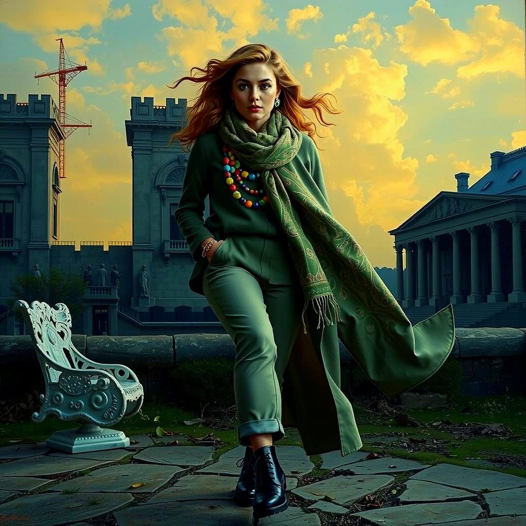 Hyperrealistic Oil Painting of a Confident Woman