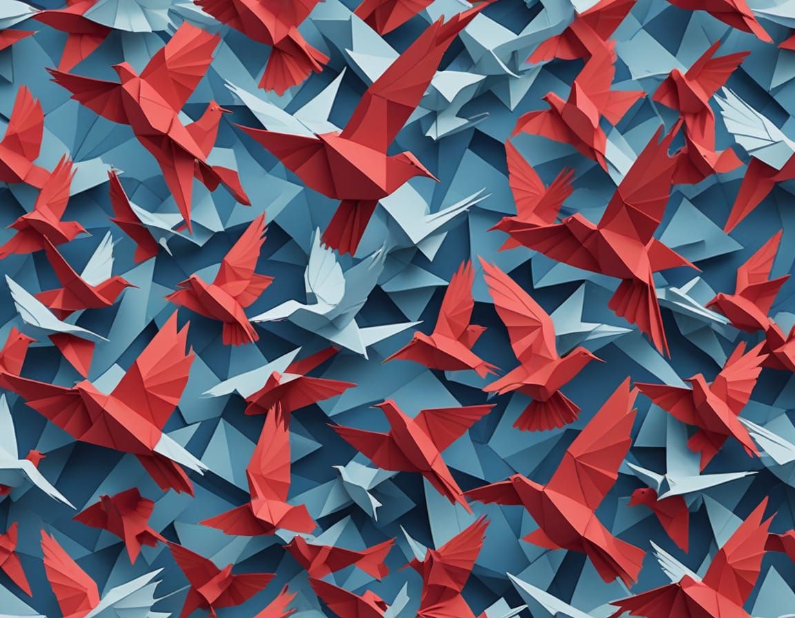 Origami Doves in Escher-Inspired Gradient