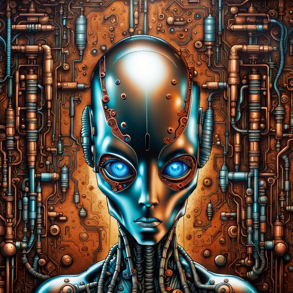 Corroded Copper Android in Sci-Fi Fantasy Style